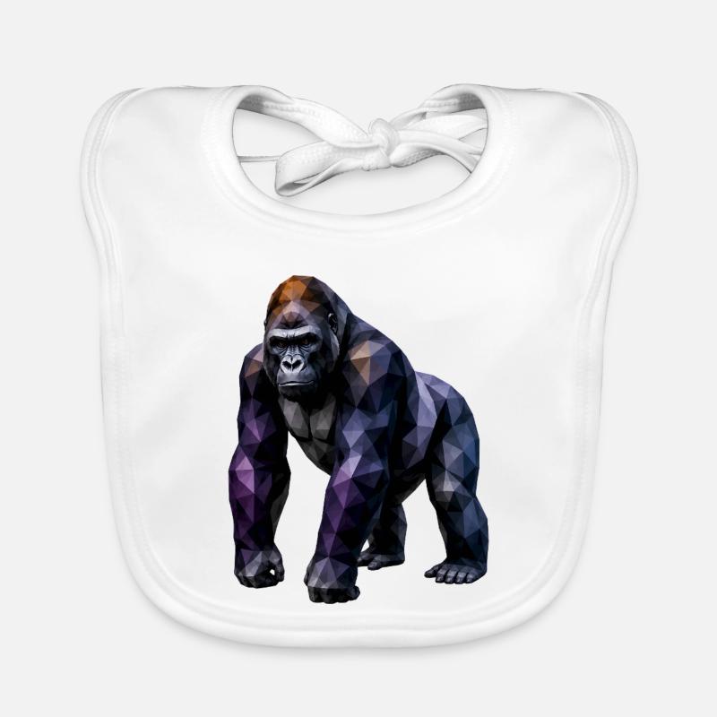 Gorilla Polygon – Colored Geometry - Organic Baby Bibs - white