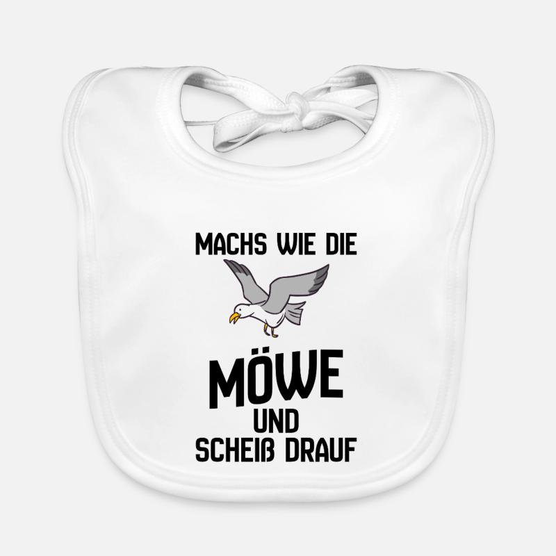 Seemöwe im Flug Cartoon-Design - Scheiß drauf - Baby Bio-Lätzchen - Weiß