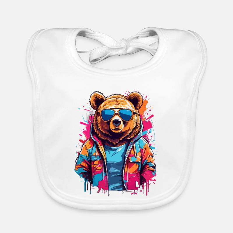 Ours néon dans un sweat à capuche coloré - Bavoir bio Bébé - blanc