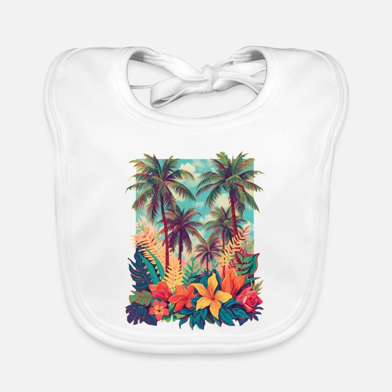 Plage des Fleurs Tropicales - Bavoir bio Bébé - blanc