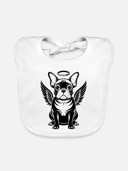 Französische Bulldoggen-Engelsflügel - Baby Bio-Lätzchen - Weiß - Vorne
