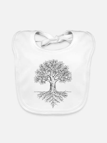 Eichenbaum-Illustration T-Shirt - Baby Bio-Lätzchen - Weiß - Vorne