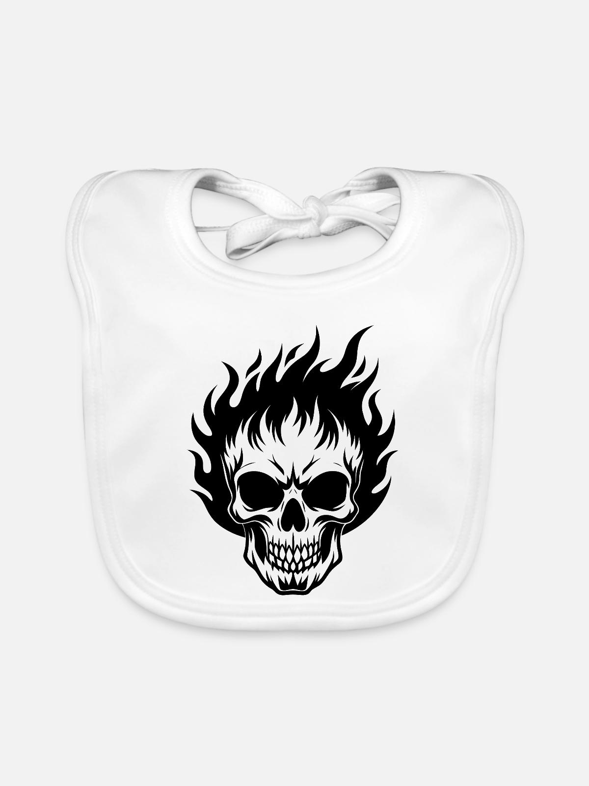Flammender Schädel - Baby Bio-Lätzchen - Weiß - Vorne