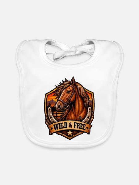 Wild & Free Pferde Shield Motiv - Baby Bio-Lätzchen - Weiß - Vorne