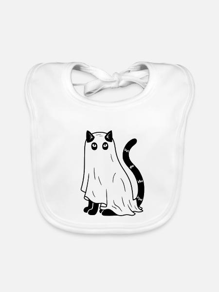 Halloween Katze Gespenst - Schwarz - Baby Bio-Lätzchen - Weiß - Vorne