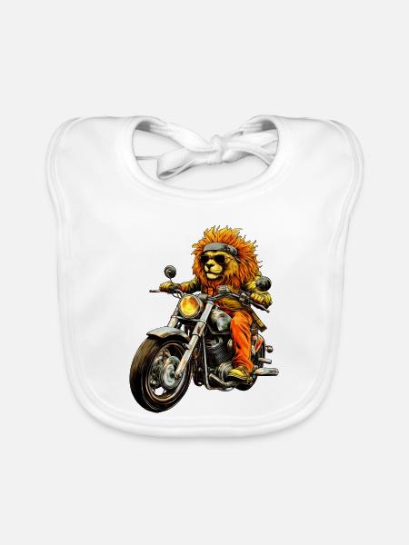 Motorrad Löwe - Baby Bio-Lätzchen - Weiß - Vorne