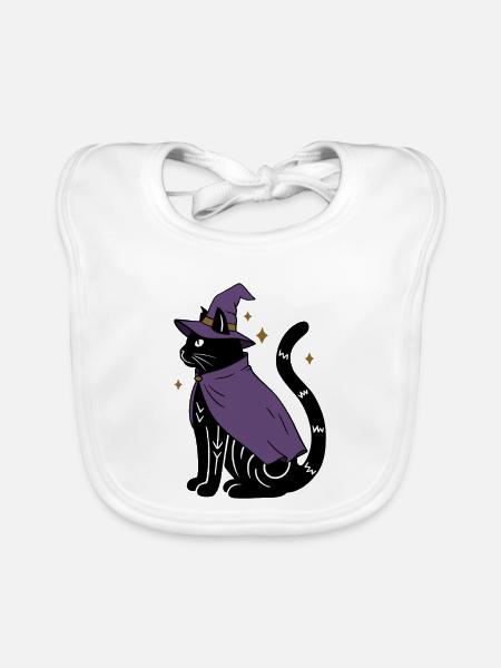 Magische Halloween Katze als Hexe - Bunt - Baby Bio-Lätzchen - Weiß - Vorne