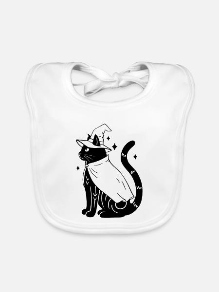 Magische Halloween Katze als Hexe - Schwarz - Baby Bio-Lätzchen - Weiß - Vorne