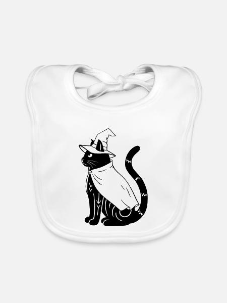 Magische Halloween Katze als Hexe - Ohne Sterne - Baby Bio-Lätzchen - Weiß - Vorne