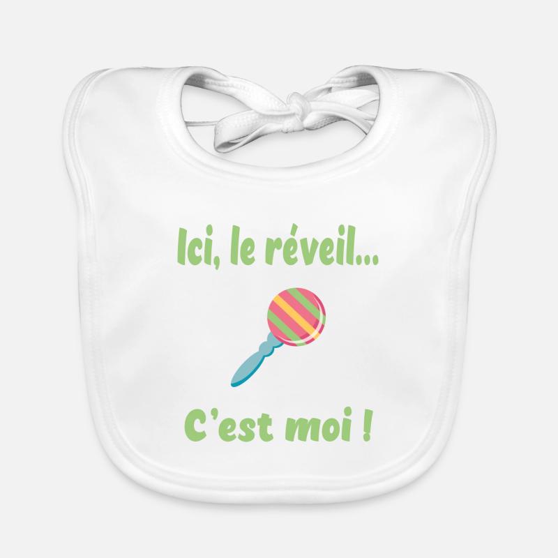 Ici, le réveil c'est moi Bavoir bio Bébé