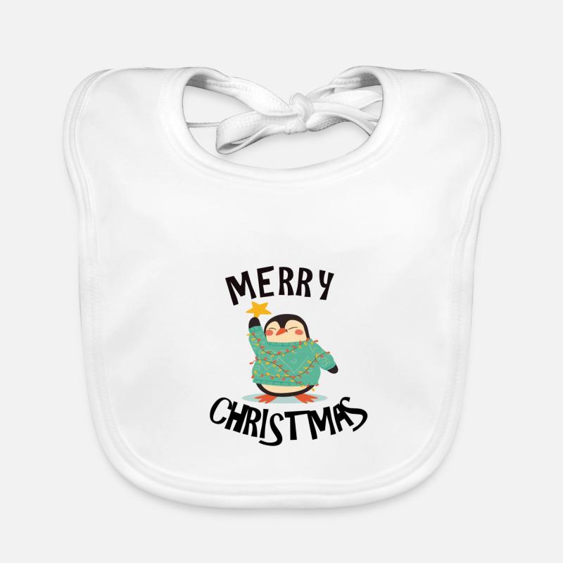 Joyeux Noël pingouin avec étoile - Bavoir bio Bébé - blanc