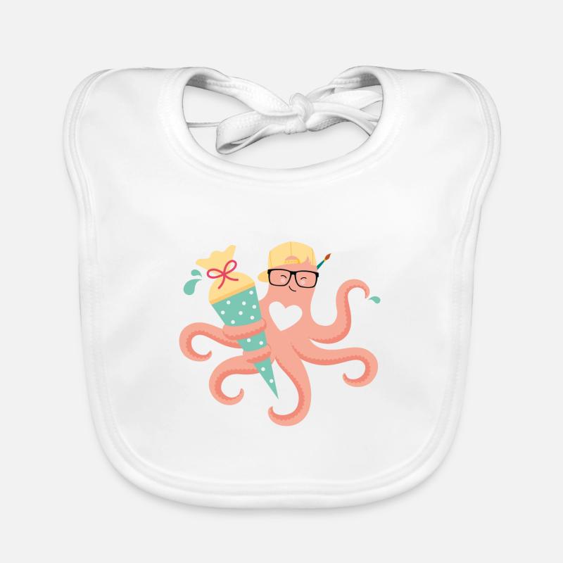 Octopus with school cone school enrollment Organic Baby Bibs