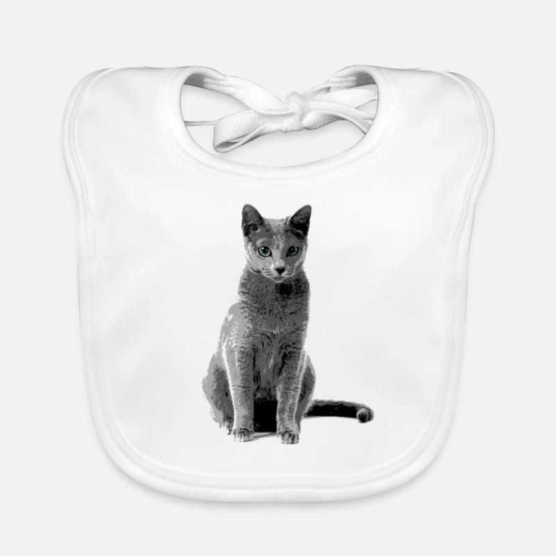 Chat bleu russe - Bavoir bio Bébé - blanc