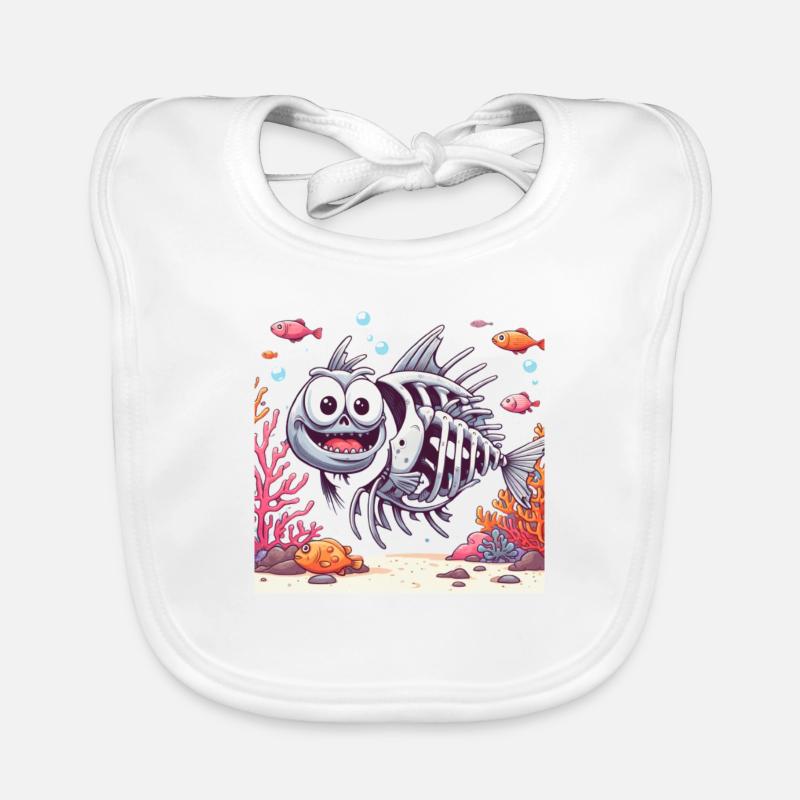 Skeleton Fish Cartoon 3 Organic Baby Bibs