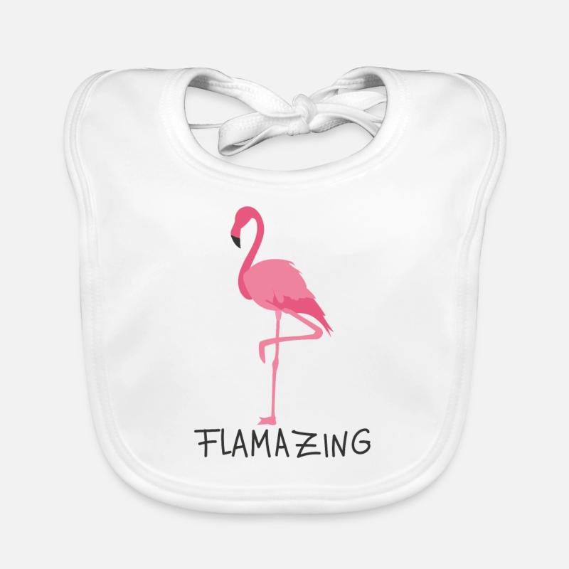 Flamant rose - Bavoir bio Bébé - blanc