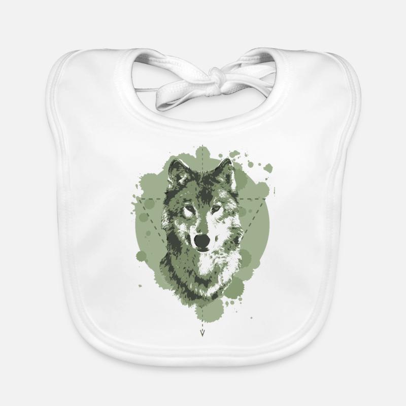 WOLF - GEOMETRY - GREEN Organic Baby Bibs