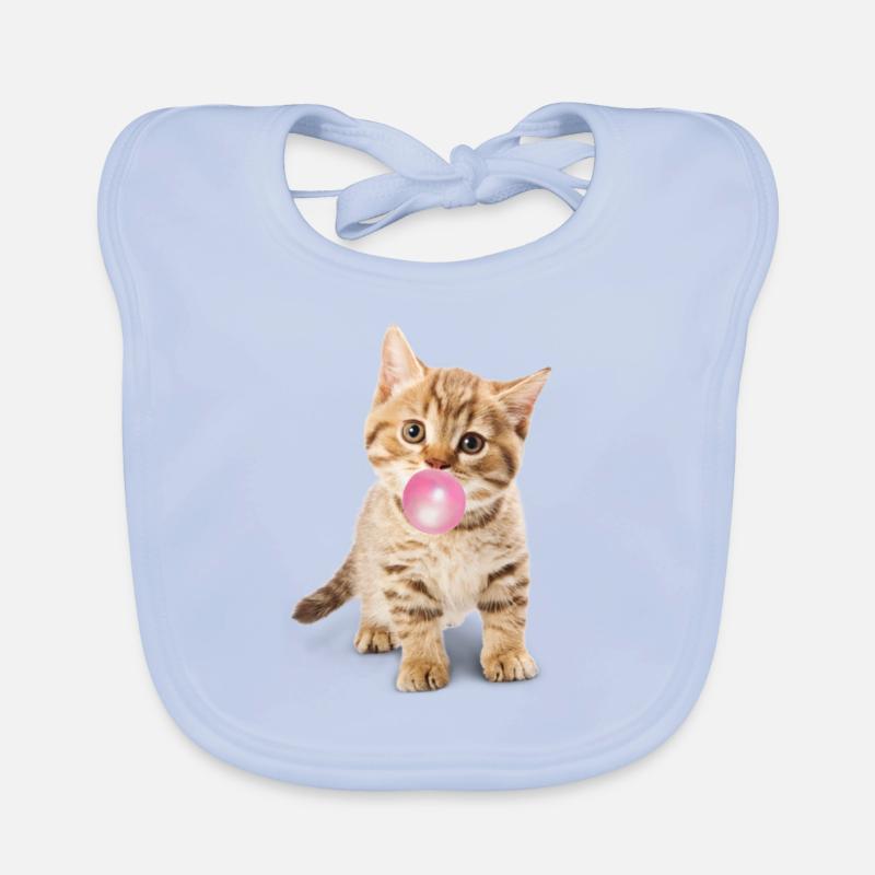 Nette Katze bläst rosa Bubblegum Baby Bio-Lätzchen