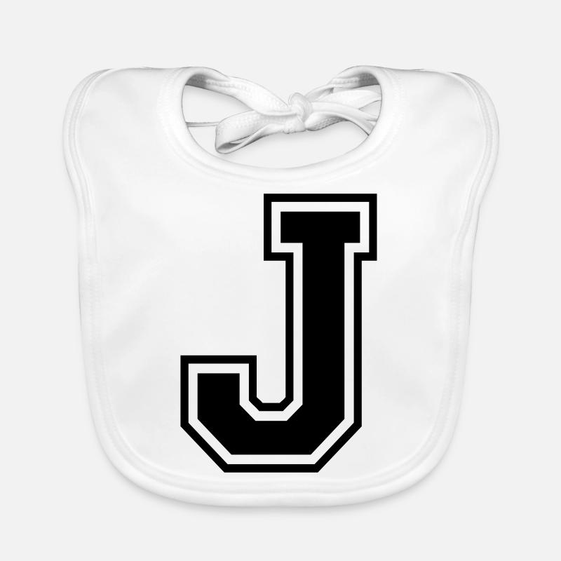 Lettre J Équipe Foot baseball basket université - Bavoir bio Bébé - blanc