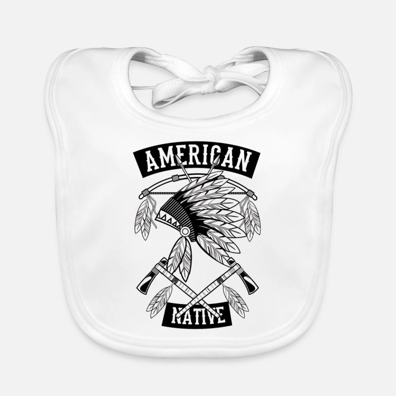 American Native Design - Indiens - Bavoir bio Bébé - blanc
