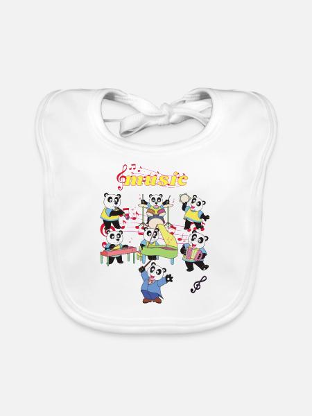 Musique Pandas - Bavoir bio Bébé - blanc - Devant