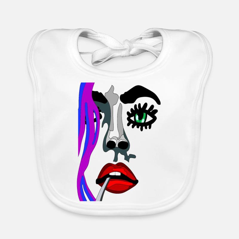Eye open with red lips - fhscribble face Organic Baby Bibs