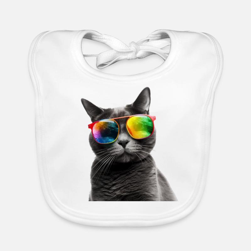 Coole Katze mit Regenbogen Sonnebrille Baby Bio-Lätzchen