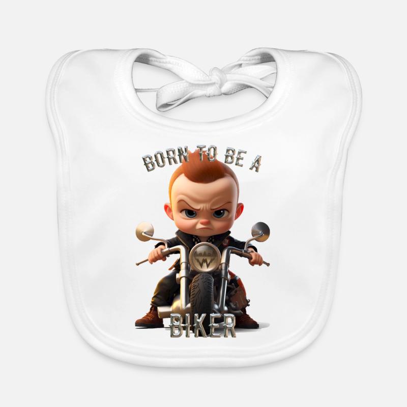 Né pour être un motard - Bavoir bio Bébé - blanc
