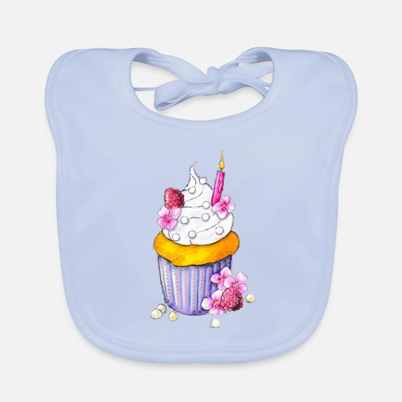 Muffin d’anniversaire avec fleurs et perles Bavoir bio Bébé