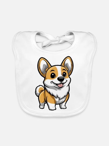 Corgi Dog Comic Cute - Organic Baby Bibs - white - Front