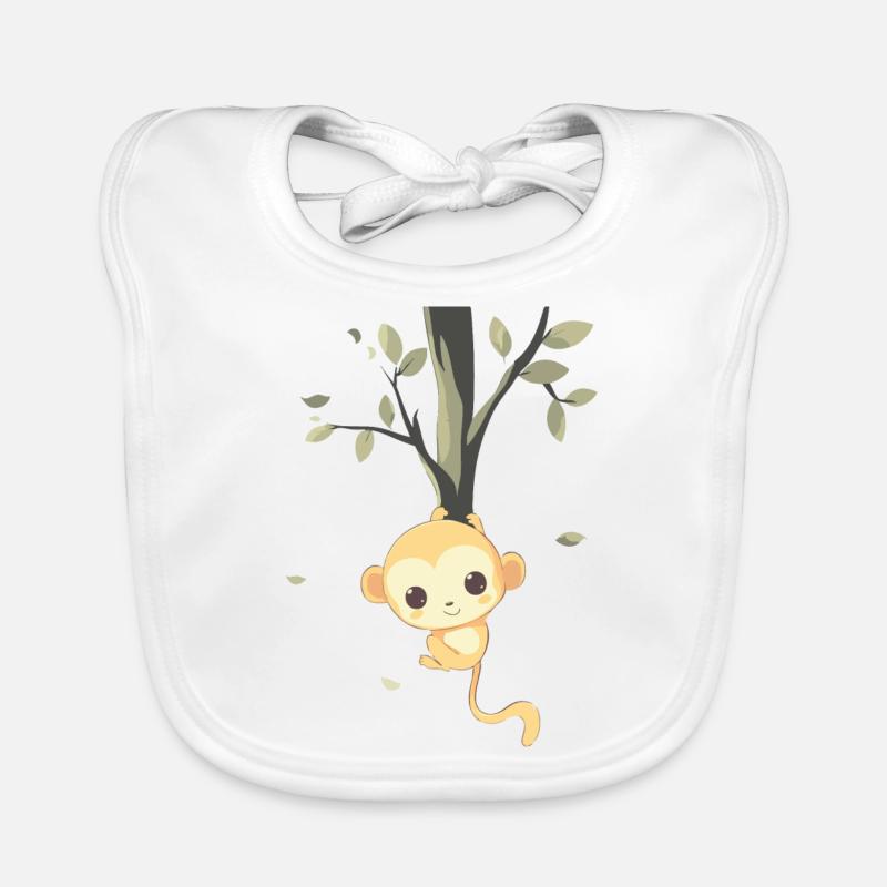 Ein Affe sprigt vom Baum - Design von einem Affen - Baby Bio-Lätzchen - Weiß