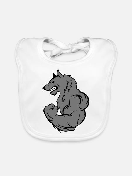 Strong Wolf - Organic Baby Bibs - white - Front