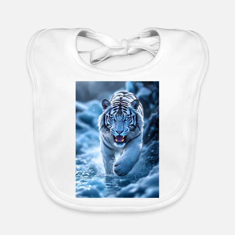 Weisser Tiger läuft durch Bachlauf Baby Bio-Lätzchen