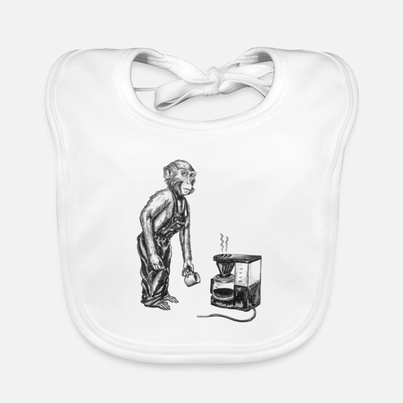 Monkey and coffee - Organic Baby Bibs - white