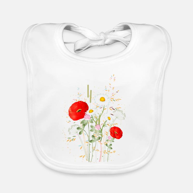 wunderschöne blühende Sommerwiese mit Mohnblumen - Baby Bio-Lätzchen - Weiß