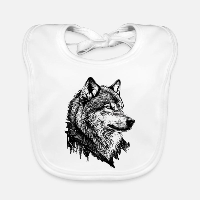 Monochromer Wolf Linienkunst - Baby Bio-Lätzchen - Weiß