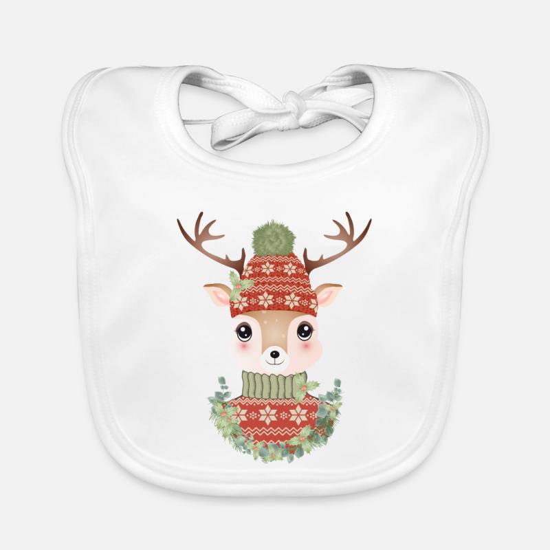 cute deer with sweater, bobble hat & wreath Organic Baby Bibs
