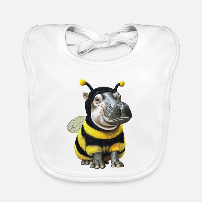 Hippopotamus Bee 2 - Organic Baby Bibs - white