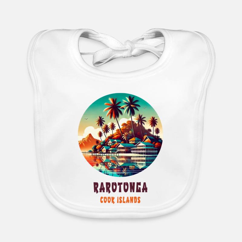 Parotonga Cook Islands retro beach Organic Baby Bibs