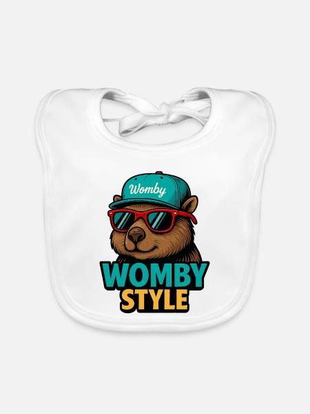Womby Style Biber mit Sonnenbrillen - Baby Bio-Lätzchen - Weiß - Vorne