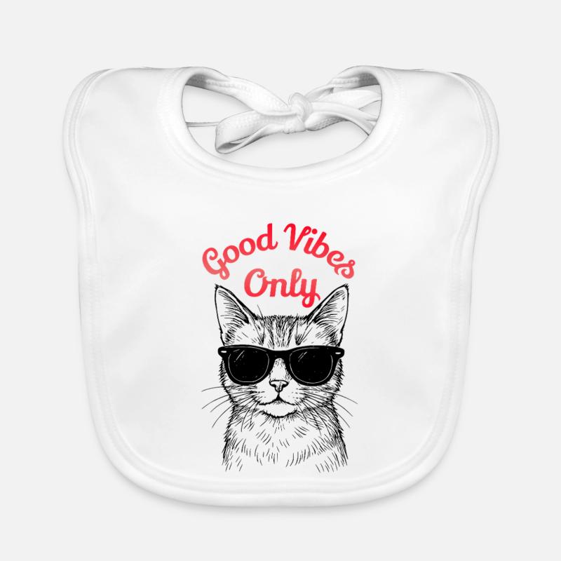 GoodVibesOnly - Illustration de chats cool - Bavoir bio Bébé - blanc