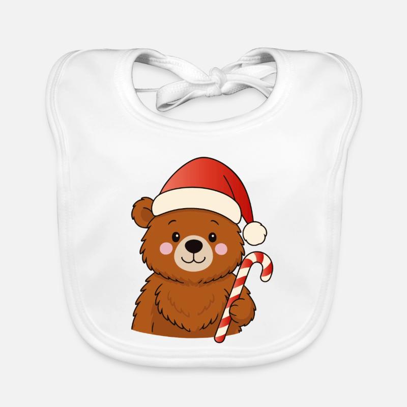 Petit ours de Noël mignon avec une canne d’orge d’orge Bavoir bio Bébé
