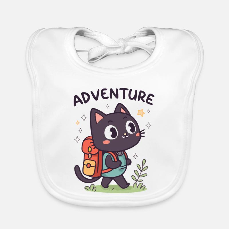 Adventurous Black Cat with Backpack Organic Baby Bibs