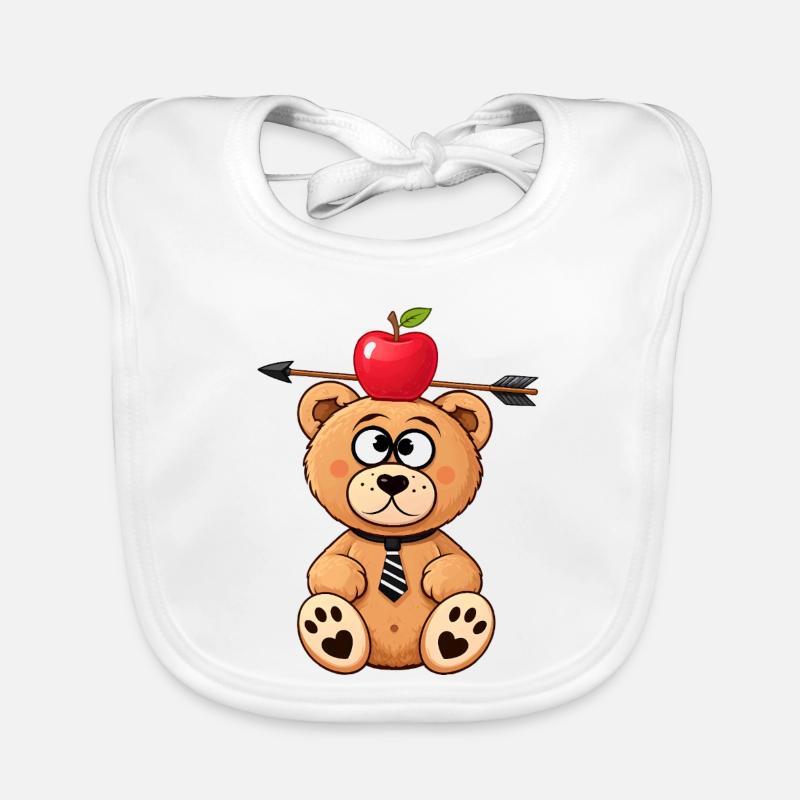 Witziger Bär mit Apfel und Pfeil Baby Bio-Lätzchen