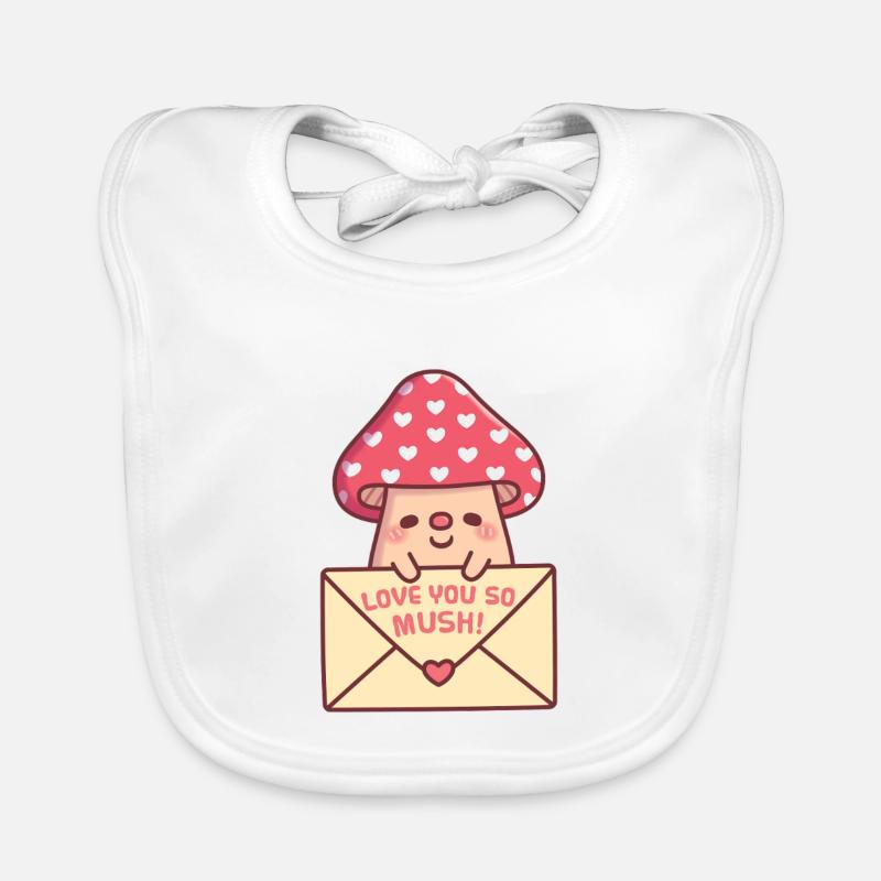 Champignon mignon avec une lettre que je t’aime tellement avec un jeu de mots sans poids Bavoir bio Bébé
