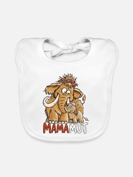 Mamamut Mammut Mama | Lustiges Mama Geschenk - Baby Bio-Lätzchen - Weiß - Vorne