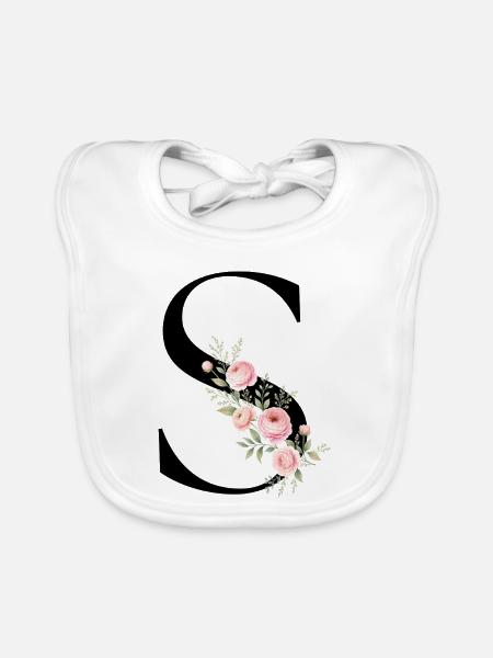 S Buchstabe Monogram Floral - Baby Bio-Lätzchen - Weiß - Vorne
