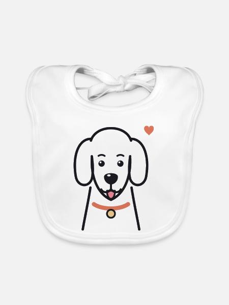 Süßer Hund mit rotem Halsband und Herz - Baby Bio-Lätzchen - Weiß - Vorne