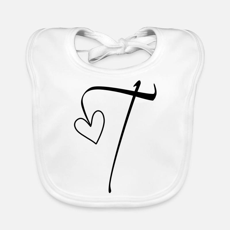 Letter T Letter-T Calligraphy Organic Baby Bibs