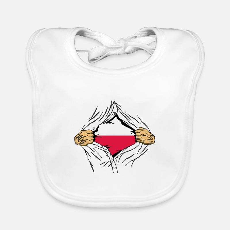 Drapeau de Pologne utilisé Look Polska Drapeau polonais - Bavoir bio Bébé - blanc