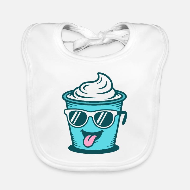 Crème Joghurt Sahne Eis - Becher mit Sonnenbrille - Baby Bio-Lätzchen - Weiß